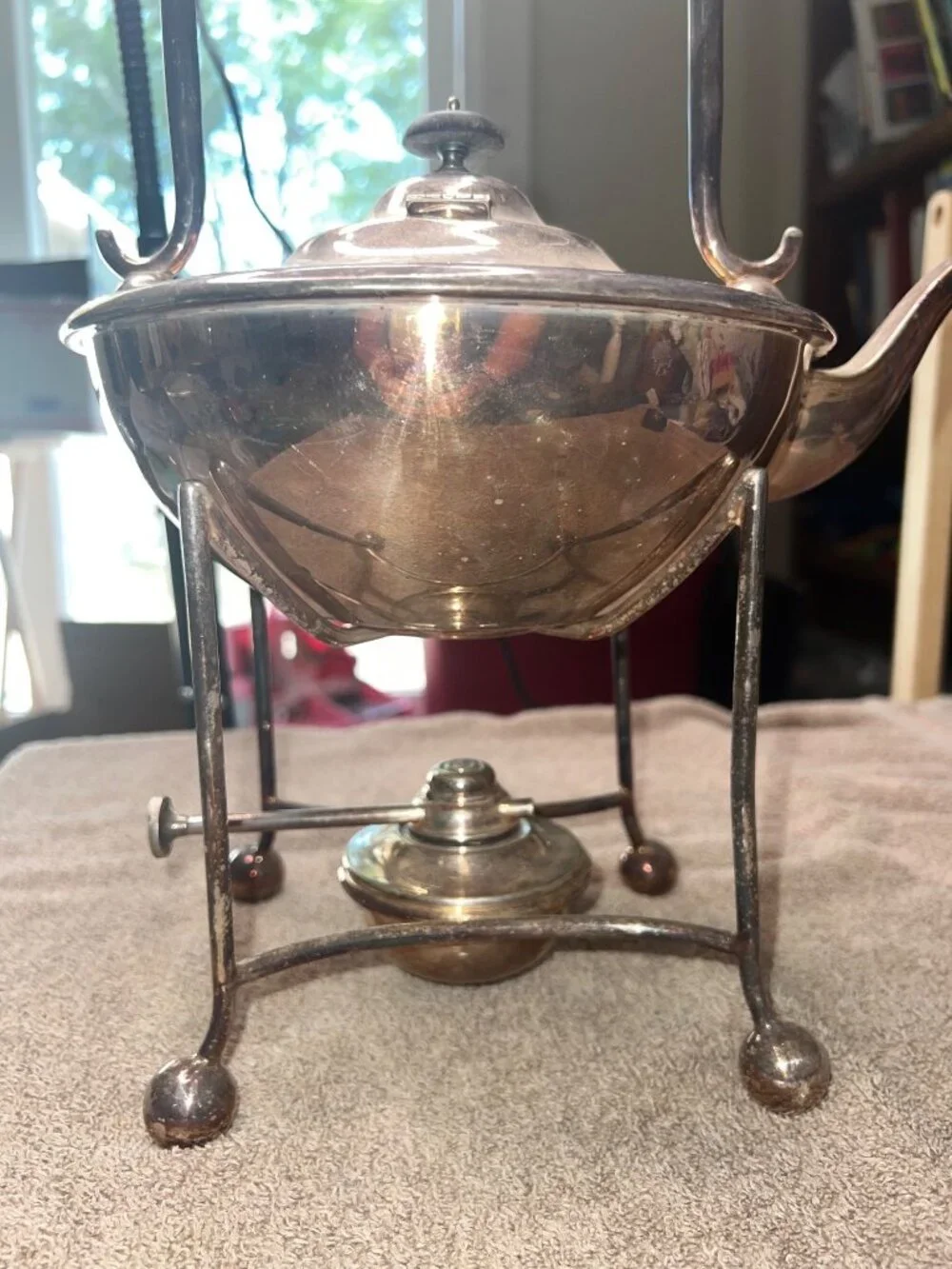 Antique Tilting Teapot With Stand Oil Warmer Silver-Plated Vintage Victorian